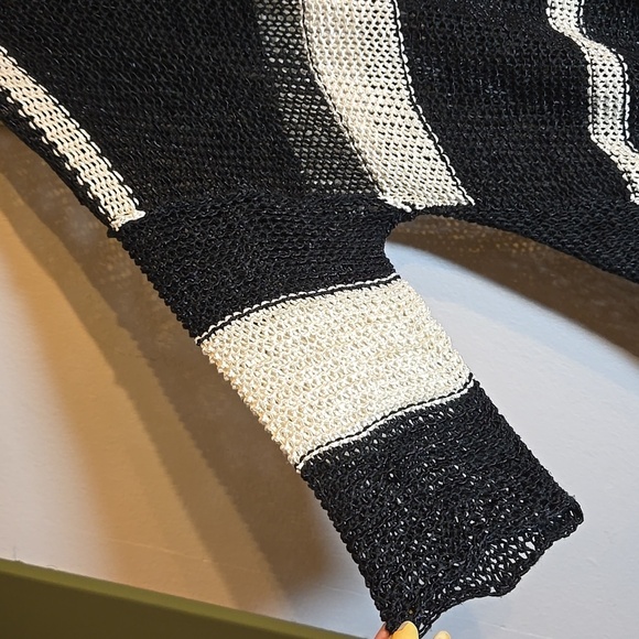Alembika Oversize Sheer Mesh Open Knit Sweater Ivory Black Lagenlook Drapey NWOT - Picture 2 of 11